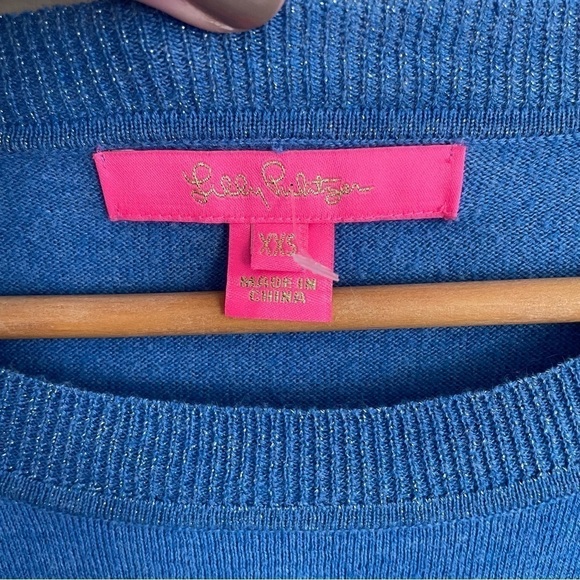 Lilly Pulitzer NWOT Cobo Sweater in Heathered Coastal Blue Sparkle Sleeve - Picture 4 of 7